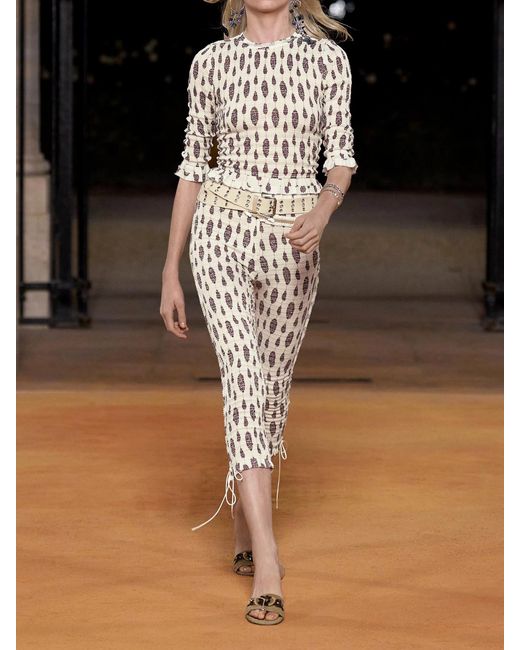 Isabel Marant White Arie Open-Back Ruffled Floral-Print Smocked Cotton Blouse