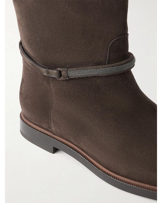 Brunello Cucinelli Brown Embellished Suede Boots