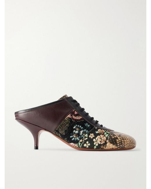 Dries Van Noten Multicolor Jacquard-Trimmed Snake-Effect Leather Pumps