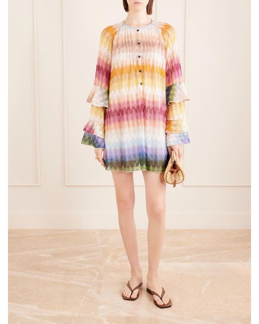 Missoni Gray Striped Metallic Crochet-Knit Mini Dress