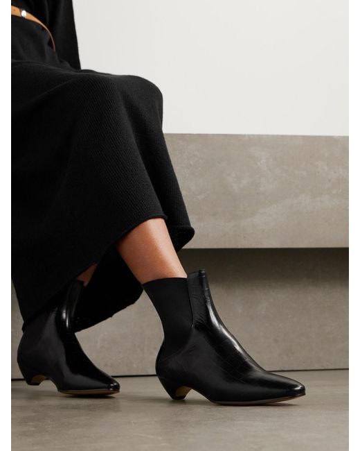 Le Monde Beryl Black Allegra Croc-Effect Leather Chelsea Boots