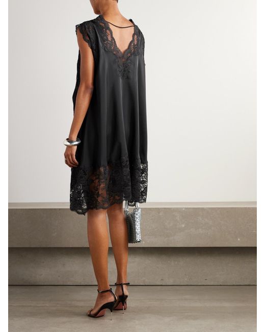 Rabanne Asymmetric Lace-Trimmed Satin Mini Dress in Black | Lyst Rabanne Asymmetric Lace-Trimmed Satin Mini Dress in Black | Lyst