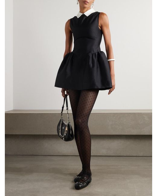 ShuShu/Tong Black Minikleid Aus Twill Aus Einer Woll-Seidenmischung Mit Raffungen Und Besatz Aus Einer Woll-Leinenmischung