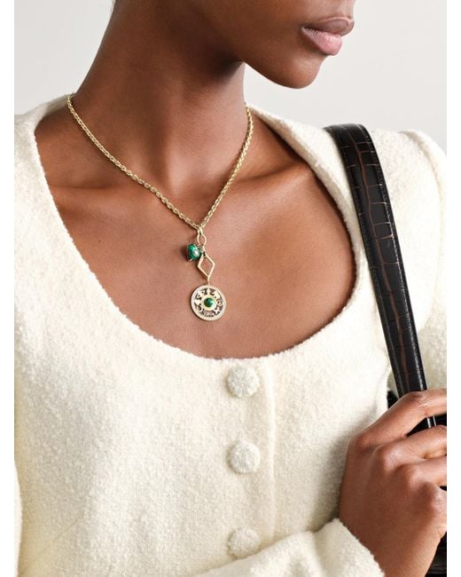 Sydney Evan Natural Open Icon 14-Karat, Malachite And Diamond Necklace