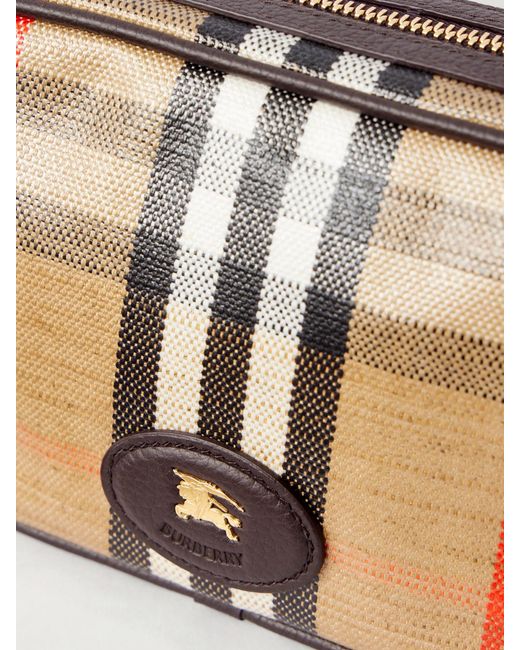 Burberry Natural Leather-Trimmed Checked Coated-Canvas Pouch