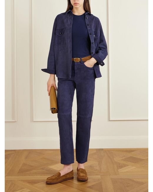 Blazé Milano Blue Paso Paneled Suede Straight-Leg Pants