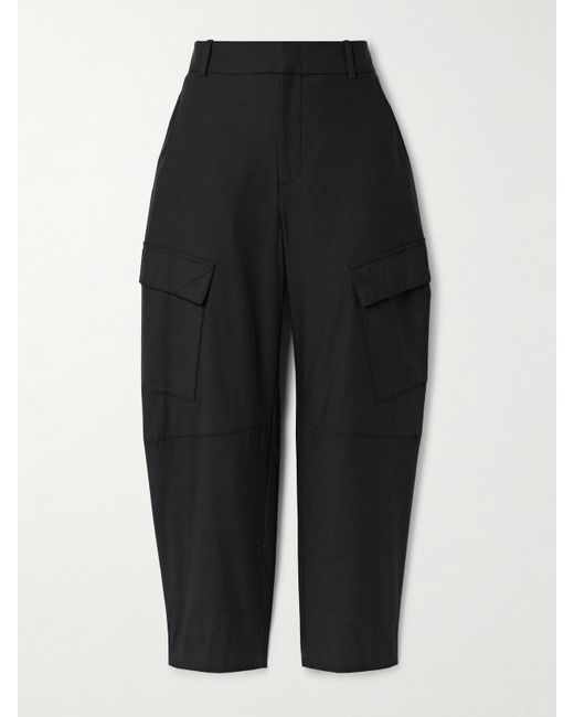 Another Tomorrow Black Lyocell And Cotton-Blend Twill Barrel-Leg Cargo Pants