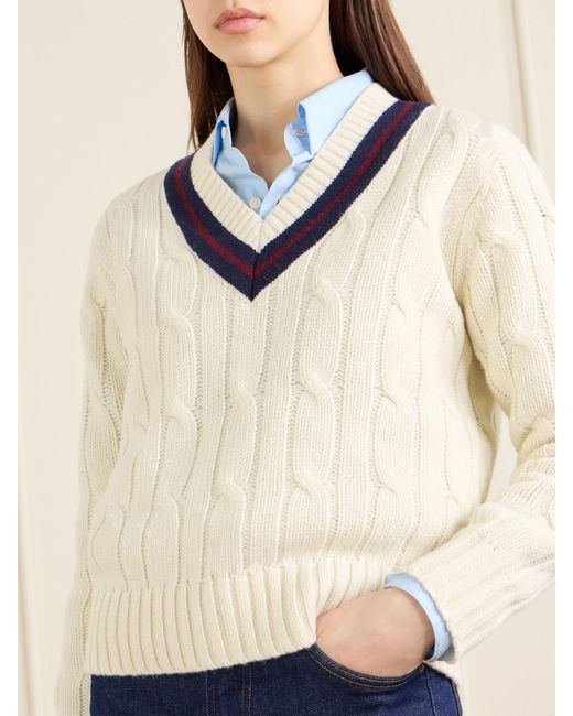 Nili Lotan Natural Fabiana Striped Cable-Knit Wool Sweater