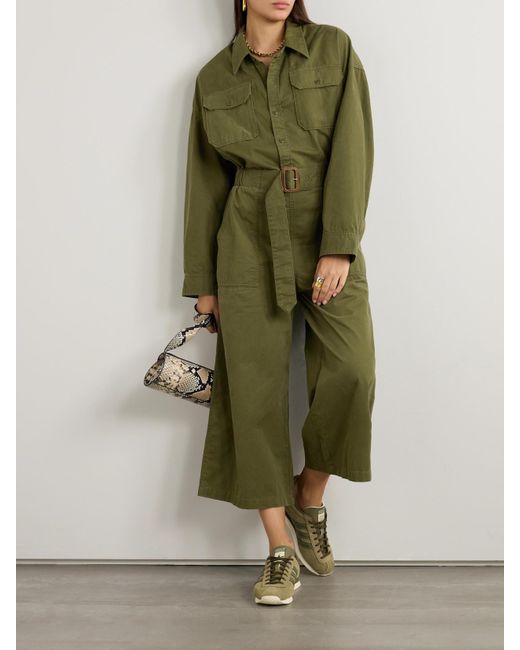 Denimist Green Utility Belted Cropped Denim Jumpsuit