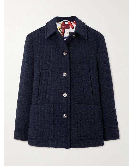 Gucci Blue Mantel Aus Bouclé-Tweed Aus Einer Wollmischung