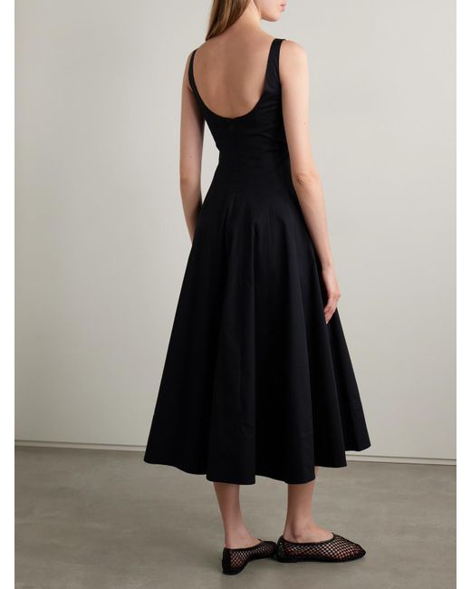 Robe Midi En Popeline De Coton Mélangé À Plis Wells Staud en coloris Black