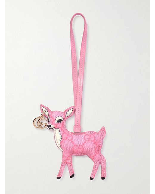 Gucci Pink Embellished Leather-Trimmed Coated-Canvas Bag Charm