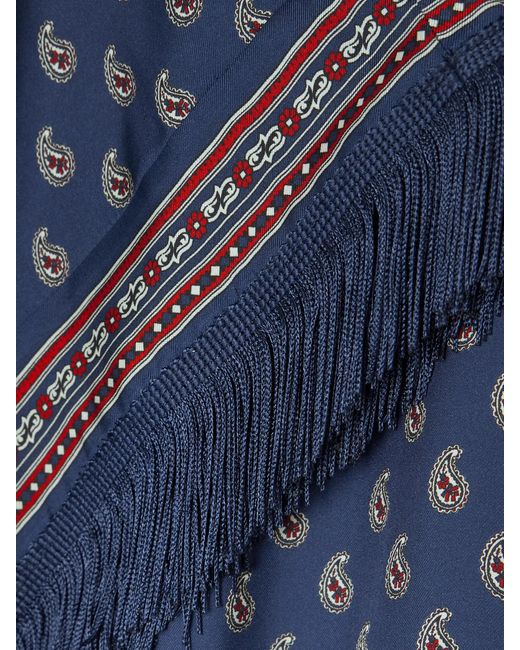 Doen Blue Lavon Fringed Paisley-Print Silk Straight-Leg Pants