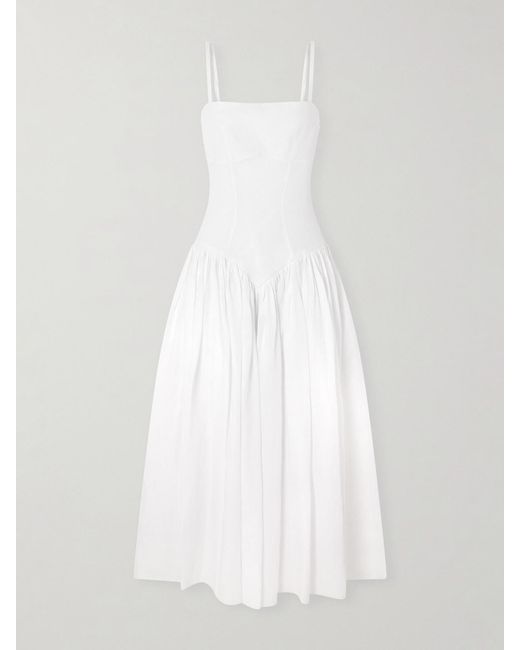 Gabriela Hearst White Oriana Open-Back Gathered Linen Midi Dress