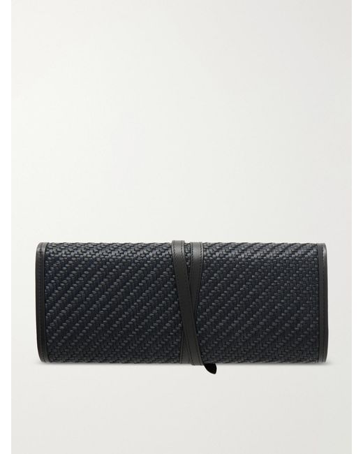 Liffner Gray Belted Leather-Trimmed Raffia Clutch