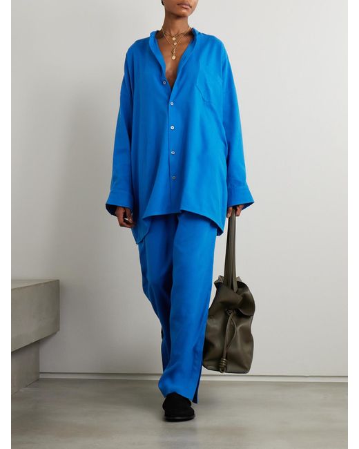 Marrakshi Life Blue Palazzo Cotton-Blend Wide-Leg Pants