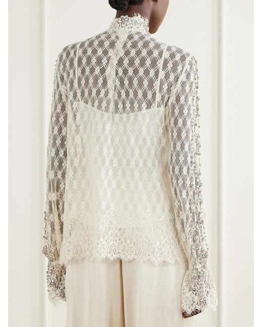 Costarellos Natural Lilou Embellished Lace Shirt