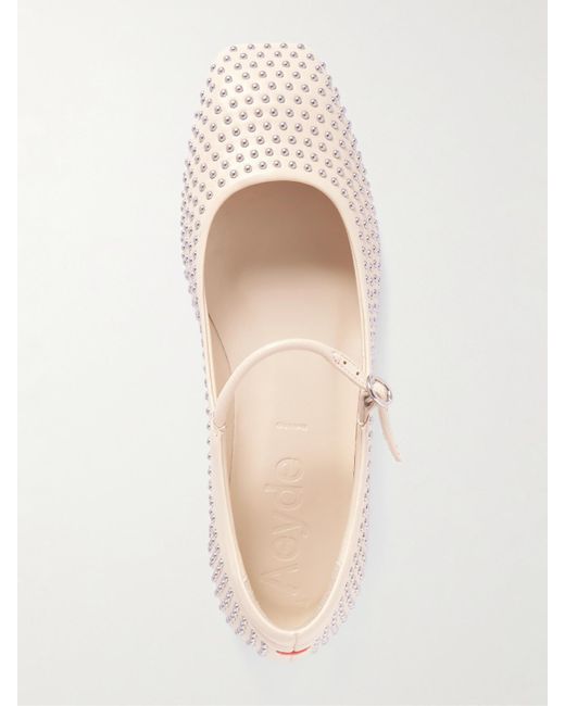 Aeyde Natural Uma Studded Leather Mary Jane Ballet Flats