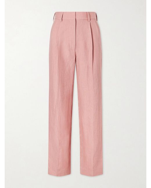 Blazé Milano Pink Sun Fox Pleated Linen Straight-Leg Pants