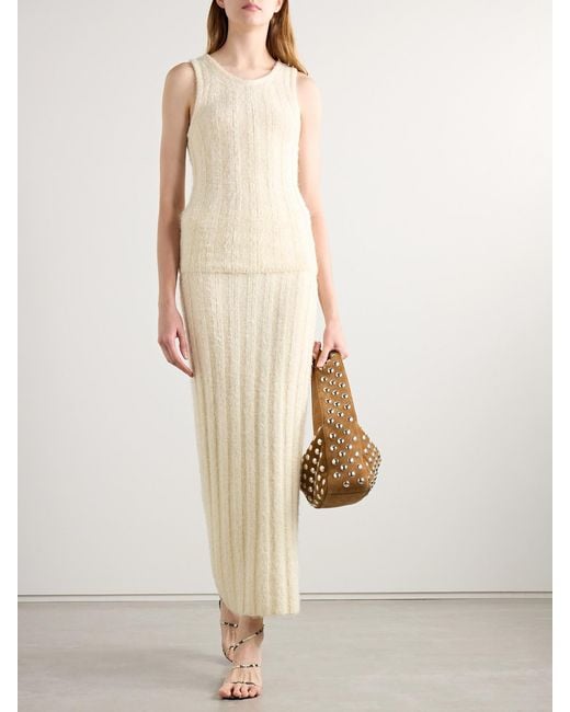 Khaite White Claire Ribbed Brushed Silk And Cashmere-Blend Midi Skirt