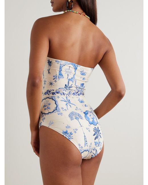 Agua Bendita Blue Ilusion Wild Strapless Embellished Printed Recycled Swimsuit