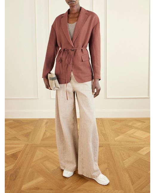 Brunello Cucinelli Pink Embellished Belted Twill Wrap Jacket