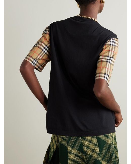 Burberry Black Net Sustain Checked Poplin-Trimmed Cotton-Jersey T-Shirt