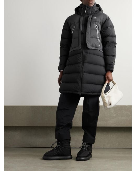 The North Face Black Printed Paneled Quilted Shell Hooded Down Jacket