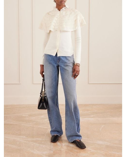 Sea Natural Wanda Ruffled Lace And Brocade-Trimmed Wool Cardigan