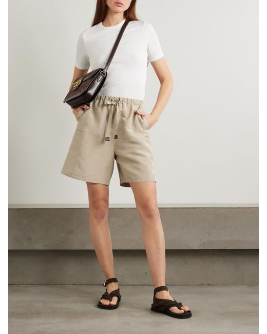 Max Mara Natural Leather-Trimmed Linen And Silk-Blend Shorts