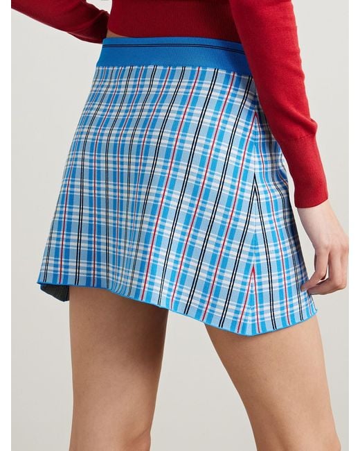 Marni Blue Wrap-Effect Checked Stretch-Knit Mini Skirt