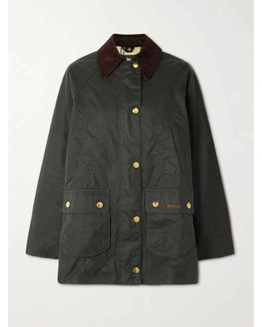 Barbour Gray Beadnell Corduroy-Trimmed Waxed-Cotton Jacket