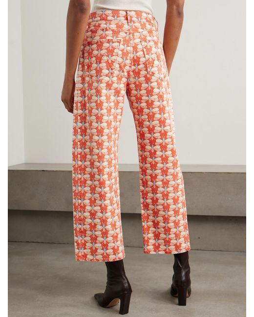 Mother Pink La Doublej The Half-Pipe Ankle Printed High-Rise Wide-Leg Jeans