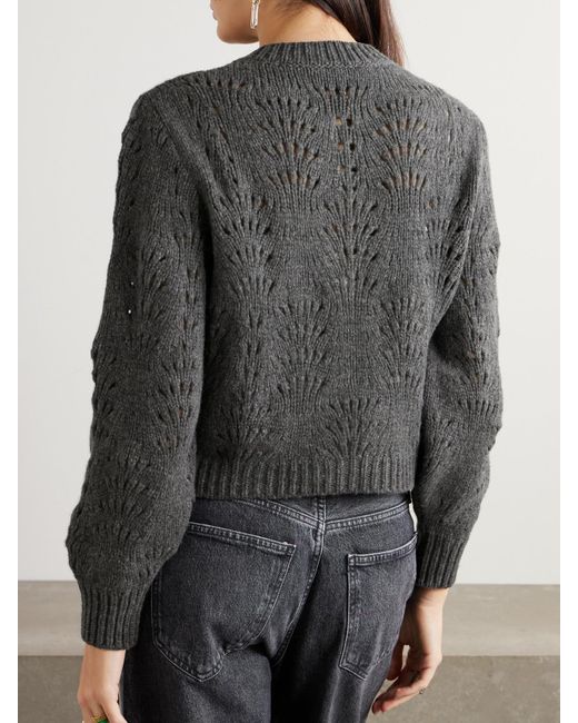 FRAME Gray Open-Knit Merino Wool Cardigan