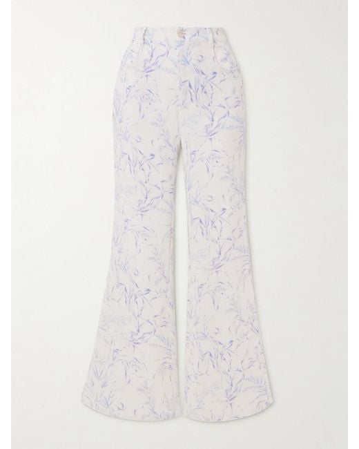 Alix Of Bohemia White Bunny Avian Printed Linen-Canvas Flared Pants