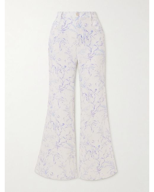 Alix Of Bohemia White Bunny Avian Printed Linen-Canvas Flared Pants