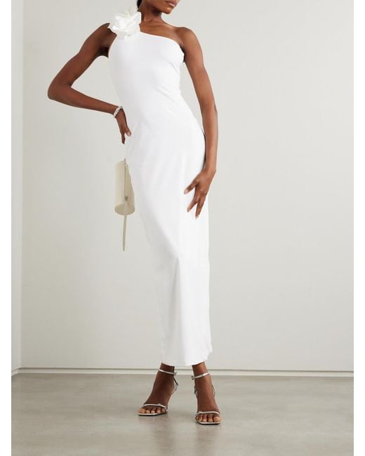 Maygel Coronel White Adda One-Shoulder Appliquéd Stretch-Jersey Maxi Dress