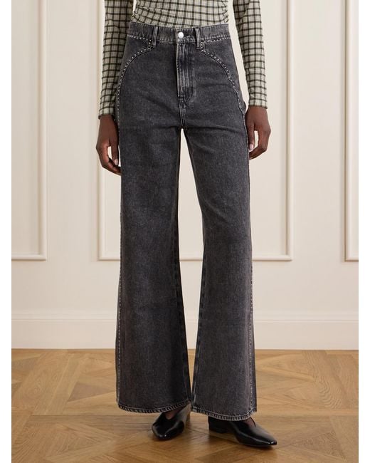 Veronica Beard Blue Grant Studded High-Rise Wide-Leg Jeans