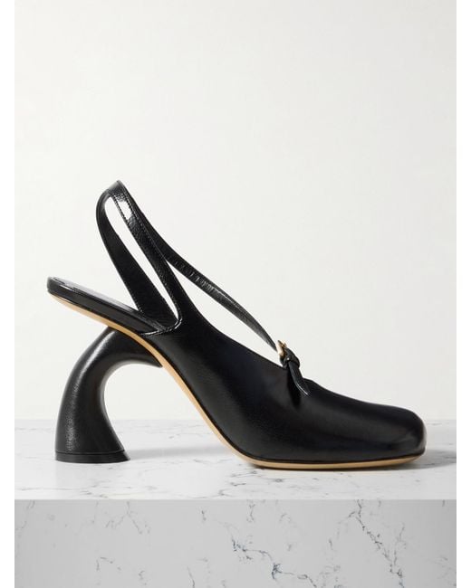 Dries Van Noten Black Leather Slingback Pumps