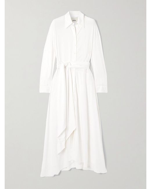 Isabel Marant White Samantha Asymmetrisches Midi-Hemdblusenkleid Aus Einer Modalmischung Mit Bindegürtel
