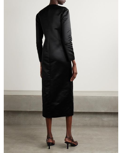 The Row Black Iside Duchesse-Satin Midi Dress