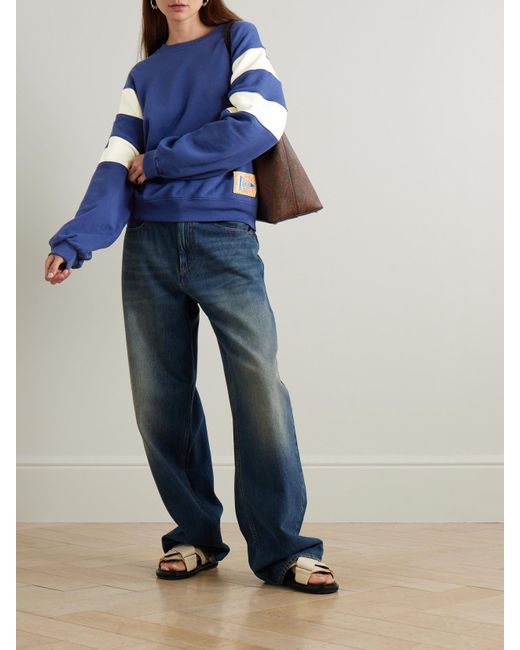 Mother Blue The Drop Square Inset Oversized Striped Cotton-Jersey Sweatshirt