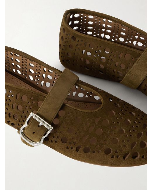 Alaïa Brown Laser-Cut Suede Ballet Flats