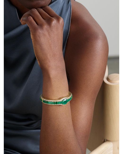AMRAPALI LONDON Green Armreif Aus 18 Karat Mit Rhodiumauflage, Smaragden Und Diamanten