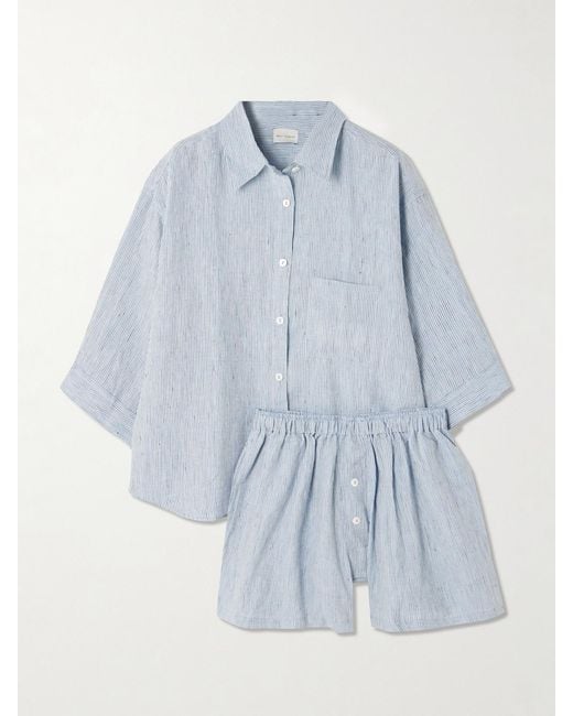 Deiji Studios Blue The 03 Striped Washed-Linen Shirt And Shorts Set