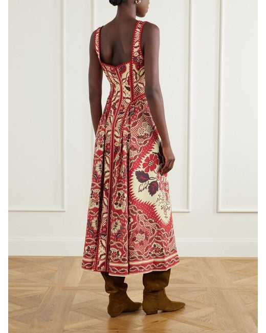 ALÉMAIS Red Kenny Floral-Print Crepe Midi Dress