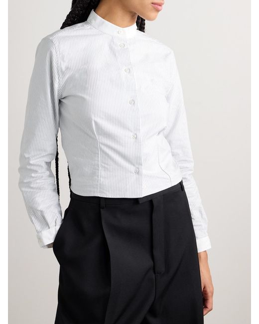 Thom Browne White Cropped Poplin-Trimmed Striped Cotton Oxford Shirt