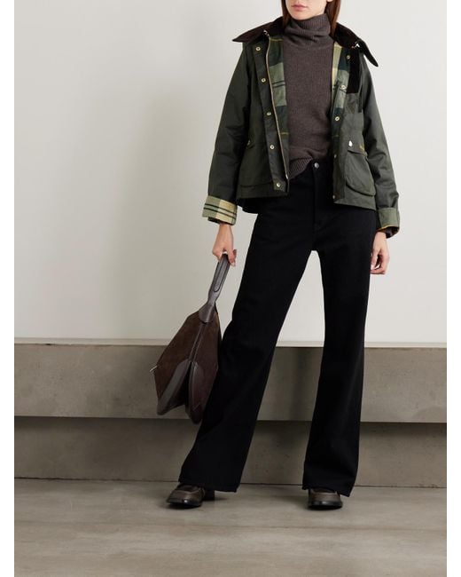 Barbour Black Reighton Hooded Corduroy-Trimmed Waxed-Cotton Jacket