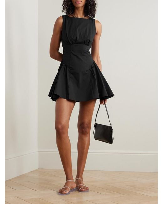 Staud Black Gwen Paneled Cotton-Blend Poplin Mini Dress