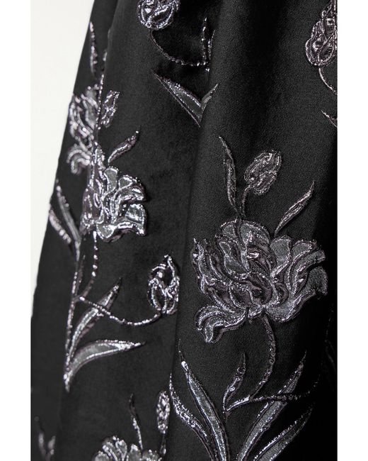 Erdem Black Velvet-Trimmed Metallic Floral-Jacquard Midi Dress